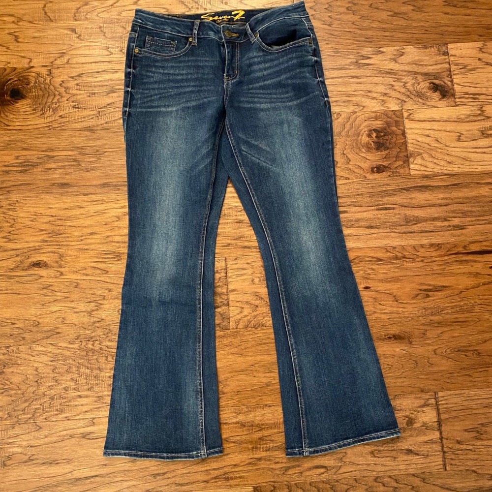 Seven7 Boot Cut Jeans Women 12 Blue Medium Wash Embellished Pockets RN109890